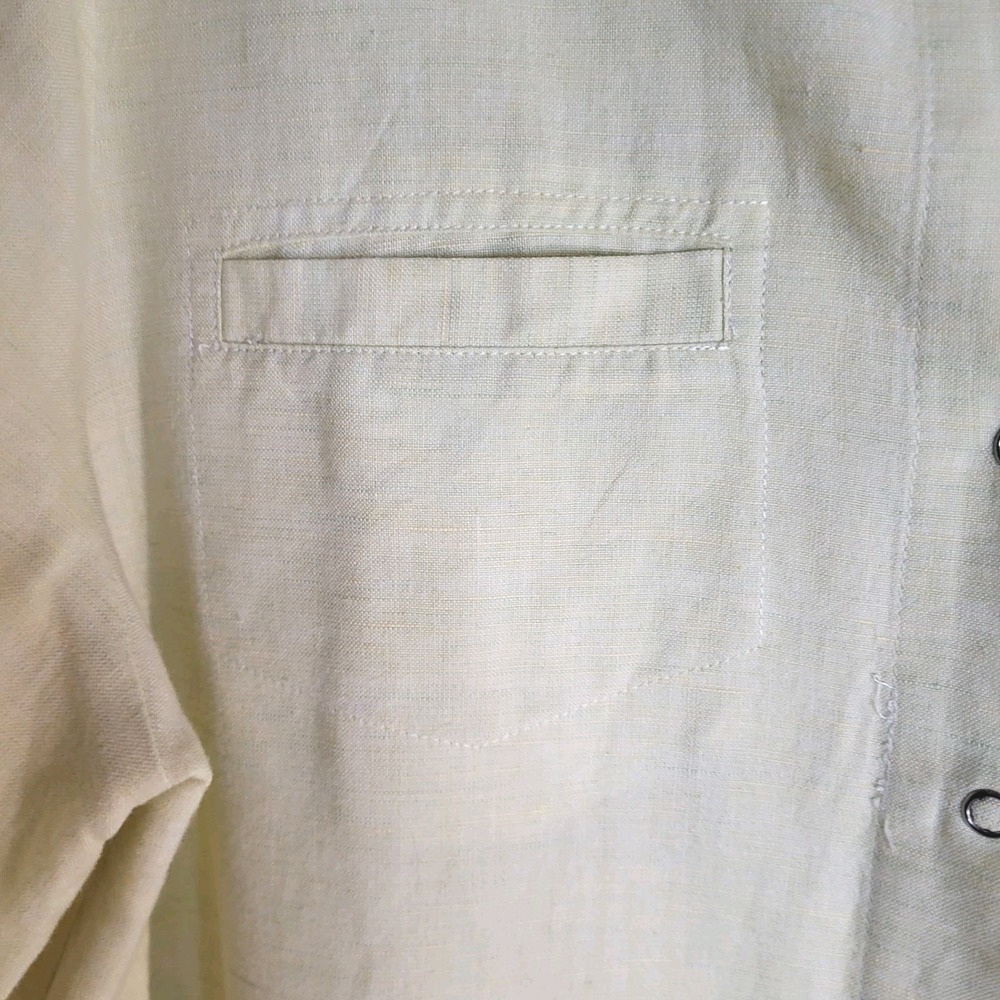 Carole Little 100% Linen Butter Yellow Tunic Blouse XL Snap Front Long Sleeve - Picture 7 of 10